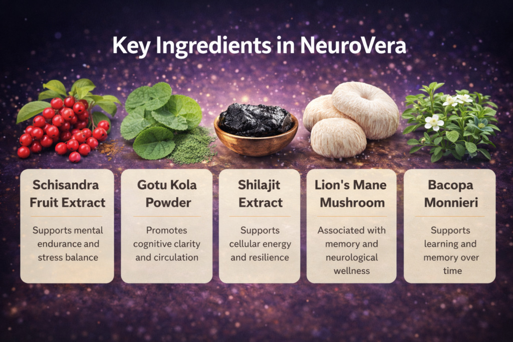 Key ingredients used in the NeuroVera brain support supplement formula